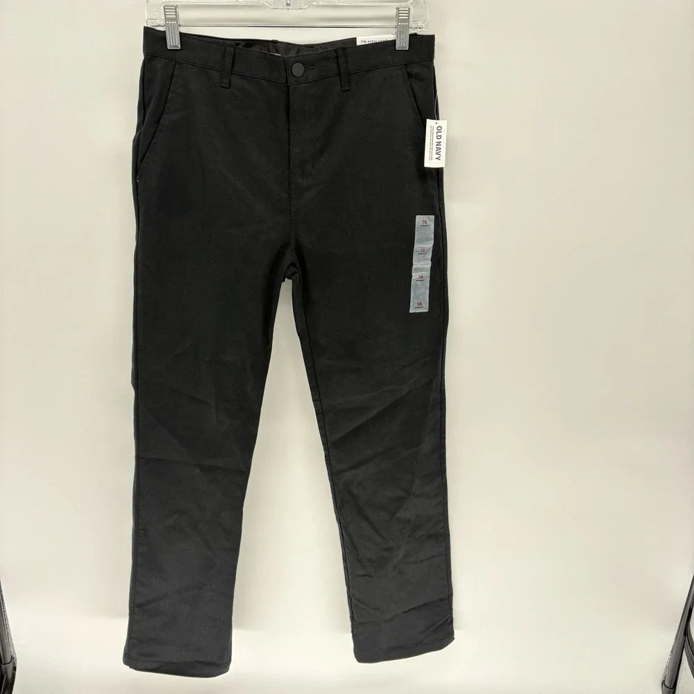 New Old Navy Boys Size 16 Black Straight Built-In Flex Uniform‎ Chino Pants
